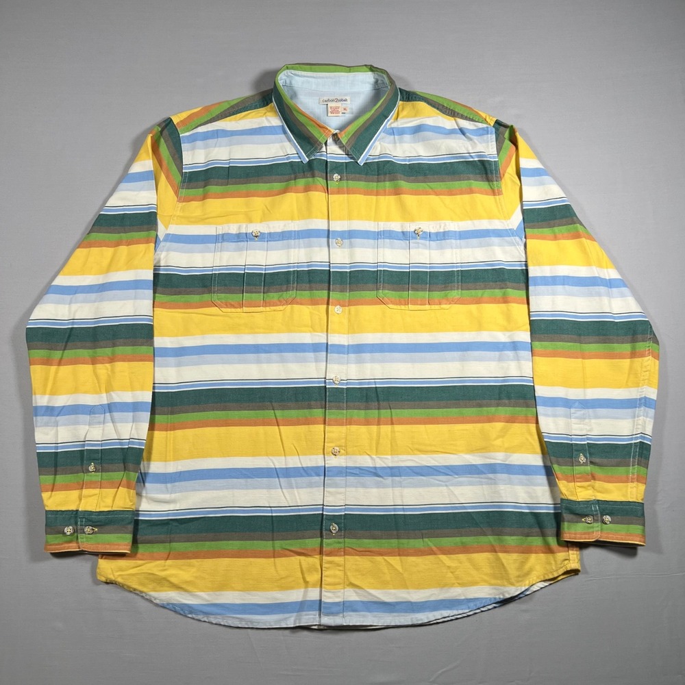 Carbon2Cobalt Mens XL Long Sleeve Striped Button Front Shirt Multicolor Cotton